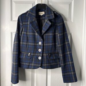 Boho Blue Plaid Women's Crop Jacket size‎ xs